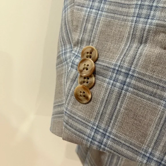 Peter Millar Flynn classic fit tan with blue plaid size 44R